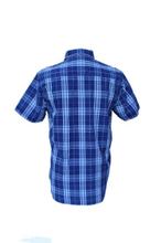 Latest Style Blue Checked Shirt Men′s Slim Fit Short Sleeve Grid Shirt