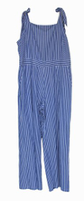 Summer Wide Leg Light Blue and White Stripe Linen Jumpsuit for Women