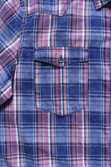 Mens Yarn Dyed Checked Short Sleeve Shirt with High Quality