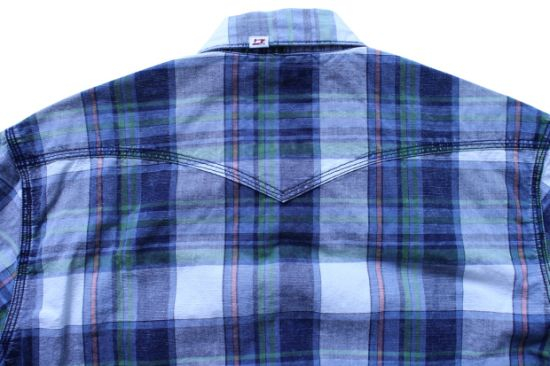 Blue Grid Cotton Summer Men′s Short Sleeve Shirt