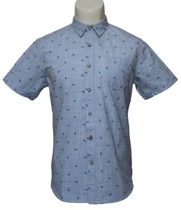 Men′s Light Blue Striated Shirts, Cartoon Pattern Leisure Shirts