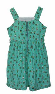 Brightly Painted Girl′s Green Dresses Green Print off-Shoulder Dress