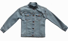 Light Blue Girl Jean Denim Jacket Stand Collar Outwear Denim Jackets