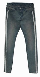 Light Blue Printed Design Denim Casual, Biker Denim Pants