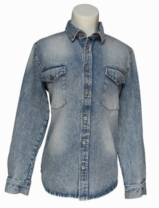 Men Long Sleeve Denim Western Style Chest Pocket Shirt