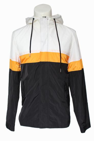 Custom Men′s Color Block Hooded Lightweight Windbreaker Jacket Coat