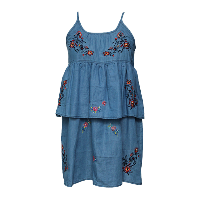 Summer Girl′s Dresses off-Shoulder Cotton Children Dress with Needlework