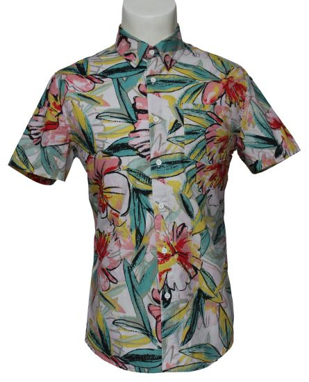 Light-Colored Men′s Cotton Printed Leisure Style Short-Sleeved Shirts