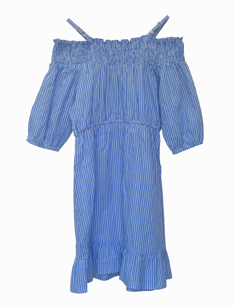 Boutique Girl's Dresses off-Shoulder Blue and White Stripe Dress