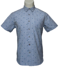 Boutique Light Blue Striated Shirts, Cartoon Pattern Leisure Shirts for Men