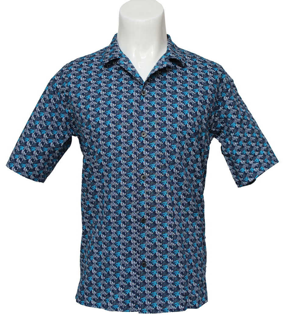 Men's Casual Cotton Semi-Sleeved Shirts, Blue and Gray Printed Shirts