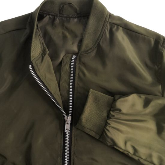Custom High-End Pure Polyester Men′s Olive Bomber Jacket
