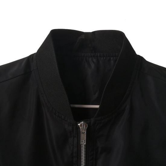 OEM Service Custom High-End Pure Polyester Men′s Black Bomber Jacket