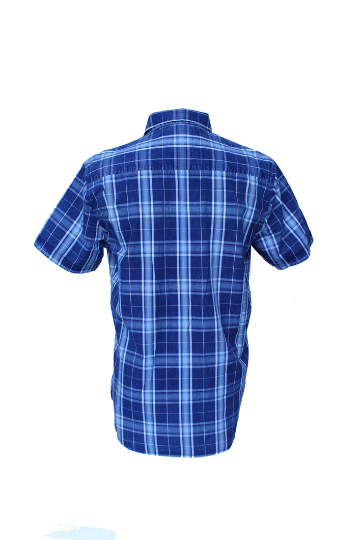 Latest Style Blue Checked Shirt Men's Slim Fit Short Sleeve Grid Shirt