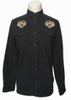 Men Long Sleeve Inwrought Denim Basicstyle Black Denim Shirt
