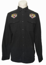 Men Long Sleeve Inwrought Denim Basicstyle Black Denim Shirt