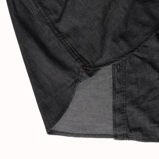 Boutique Plicated Men′s Short Sleeve Black Denim Shirt