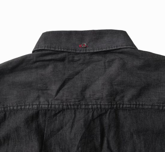 Plicated Men′s Short Sleeve Black Denim Shirt, Men′s Leisure Shirt