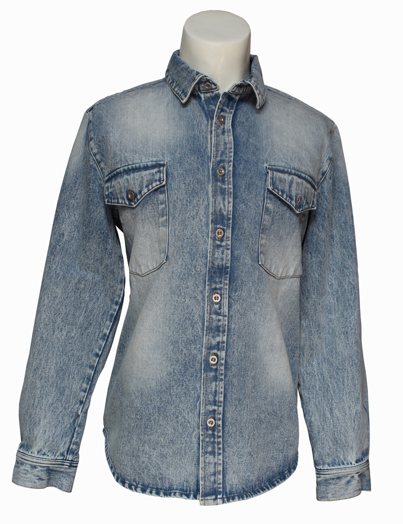 New Arrival Blue Ripped Denim Western Style Chest Pocket Long Sleeve Shirt for Man