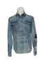 New Arrival Blue Ripped Denim Western Style Chest Pocket Long Sleeve Shirt for Man