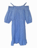 Boutique Girl′s Dresses off-Shoulder Blue and White Stripe Dress