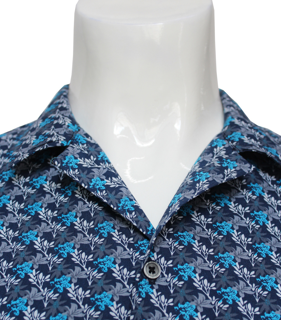 Men's Casual Cotton Semi-Sleeved Shirts, Blue and Gray Printed Shirts