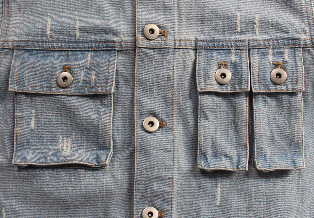 Men's Light Blue Wash Denim Jackets, Delicate Design Hanging Pockets Jackets