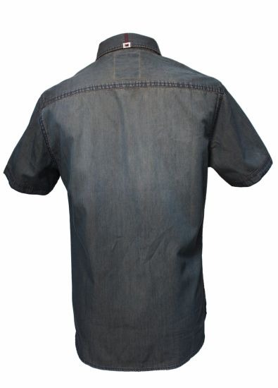Boutique Type Men′s Short Sleeve Black Denim Shirt