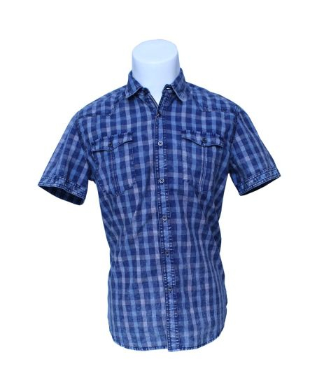 Men′s Checked Plaid Shirt, Casual Grid Short-Sleeved Shirt