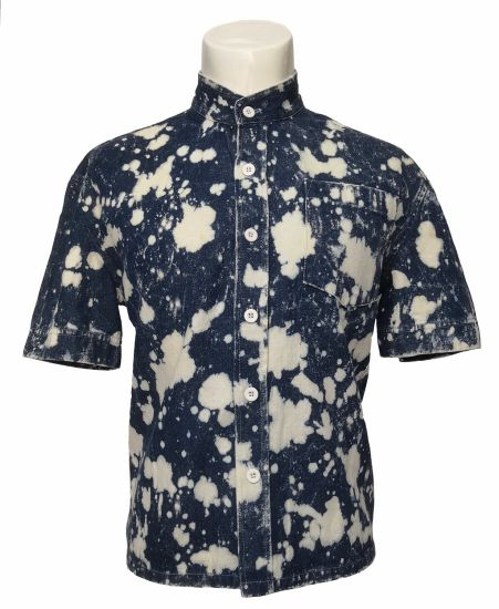 Men′s Stand Collar Short Sleeves Blue Denim Shirt, Leisure Shirt