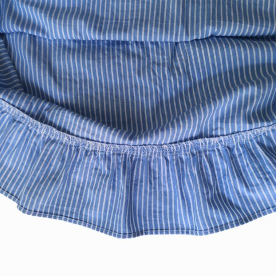 Summer Girl′s Dresses off-Shoulder Blue and White Stripe Dress
