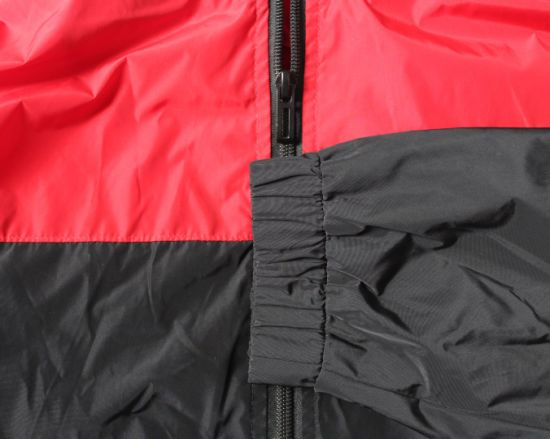 Zip Fastening Coat, White Red Black Patchwork Hooded Sport Coat