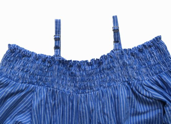 Boutique Girl′s Dresses off-Shoulder Blue and White Stripe Dress
