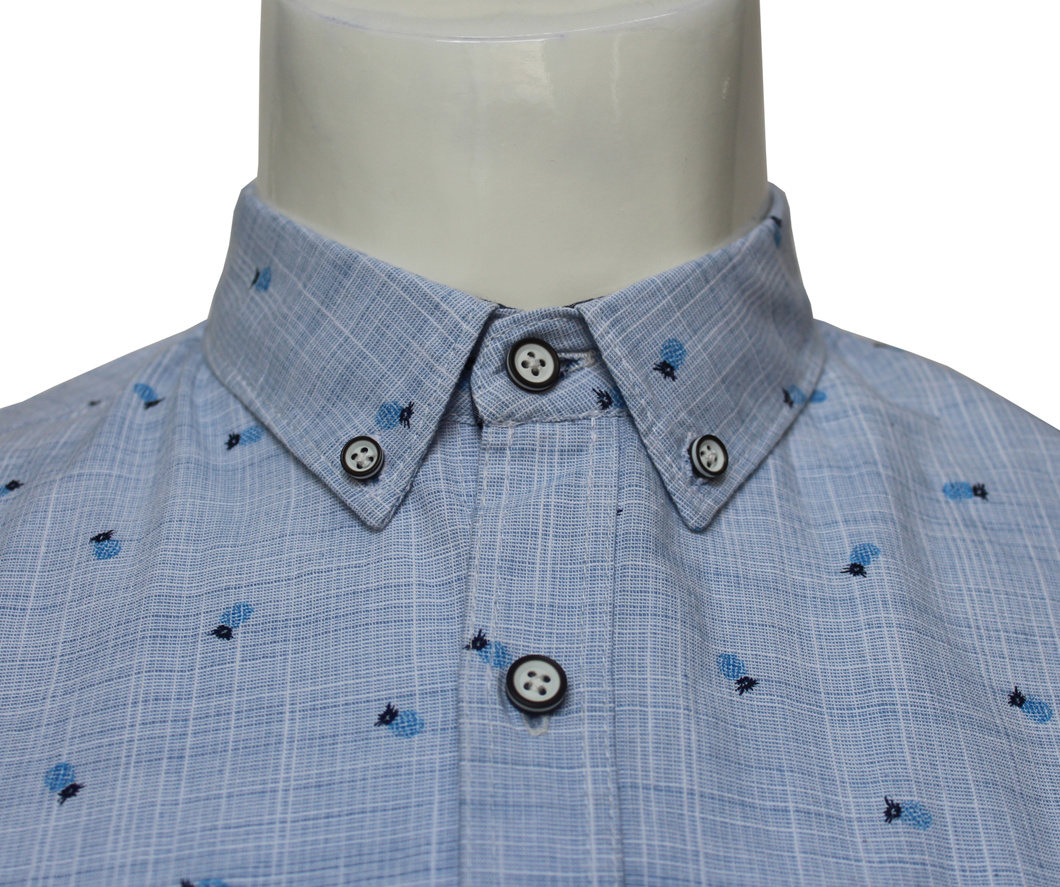 Boutique Light Blue Striated Shirts, Cartoon Pattern Leisure Shirts for Men