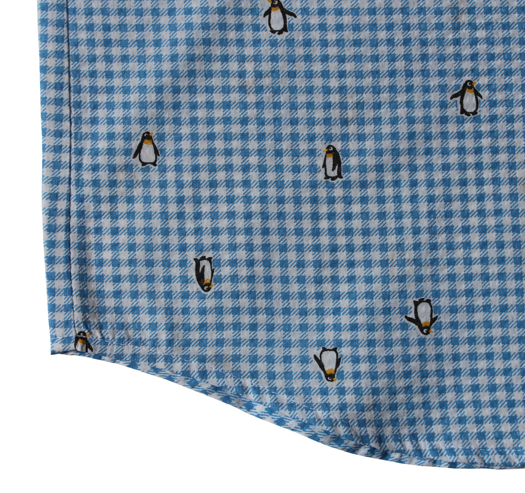 Men's Light Blue Checked Shirts, Cartoon Pattern Plaid Grid Leisure Shirts