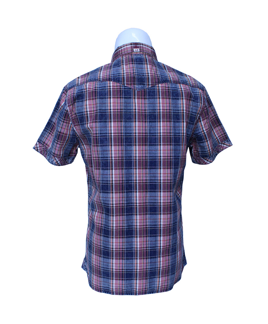 Men's Checked Plaid Grid Shirts, Yarn Dyed Checked Short Sleeve Shirts
