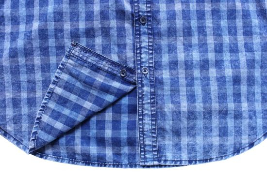 Classic Blue Checked Plaid Grid Short Sleeve Fashion Cotton Shirt