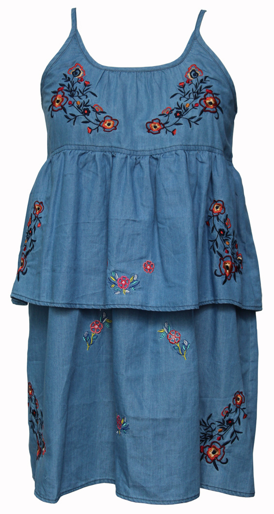 Summer Girl's Dresses off-Shoulder Cotton Children Dress with Needlework
