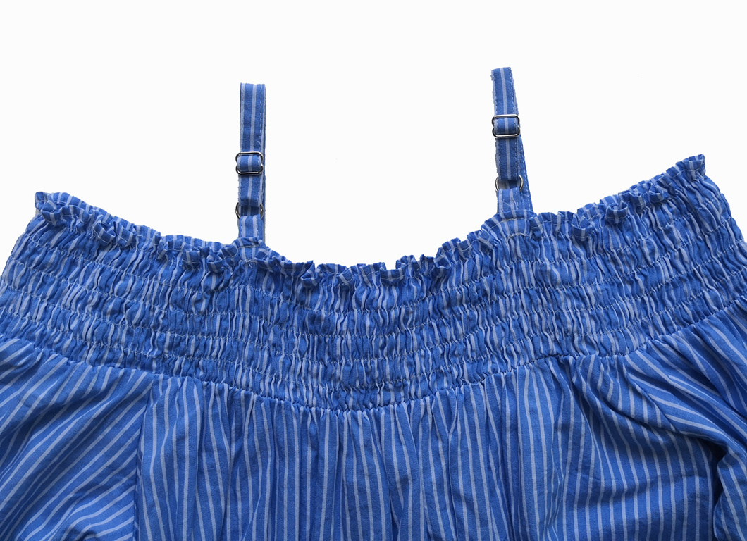 Boutique Girl's Dresses off-Shoulder Blue and White Stripe Dress