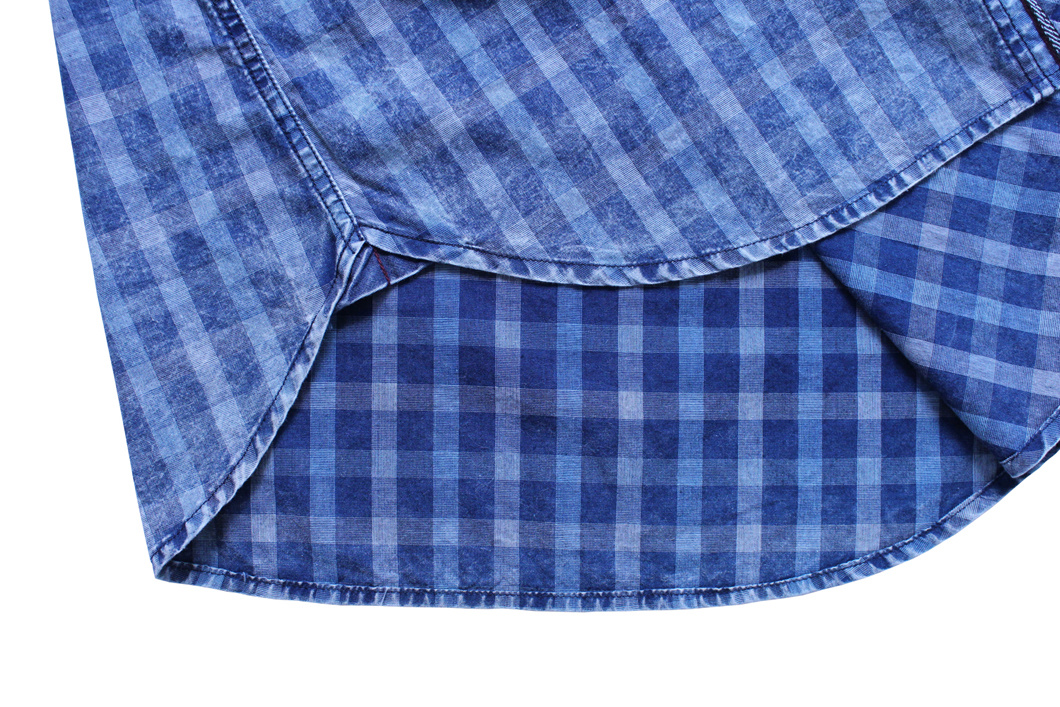 Classic Blue Checked Plaid Grid Short Sleeve Fashion Cotton Shirt