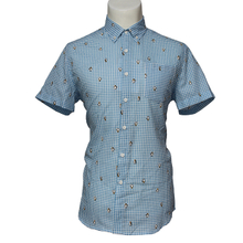 Men′s Cartoon Pattern Plaid Grid Leisure Shirts, Light Blue Checked Shirts
