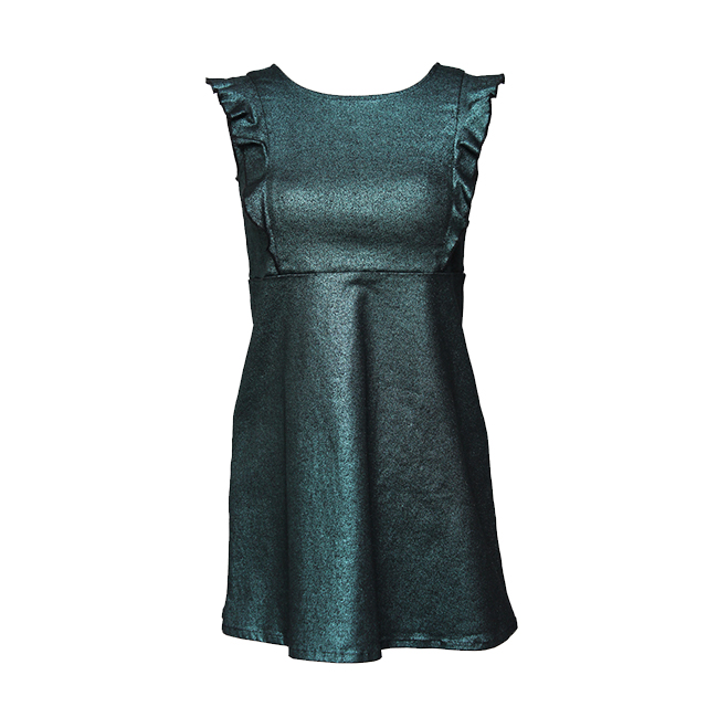 Girl′s Sparkly Olive Dress for Play, Flutter Sleeves Ruffle Girls Dress