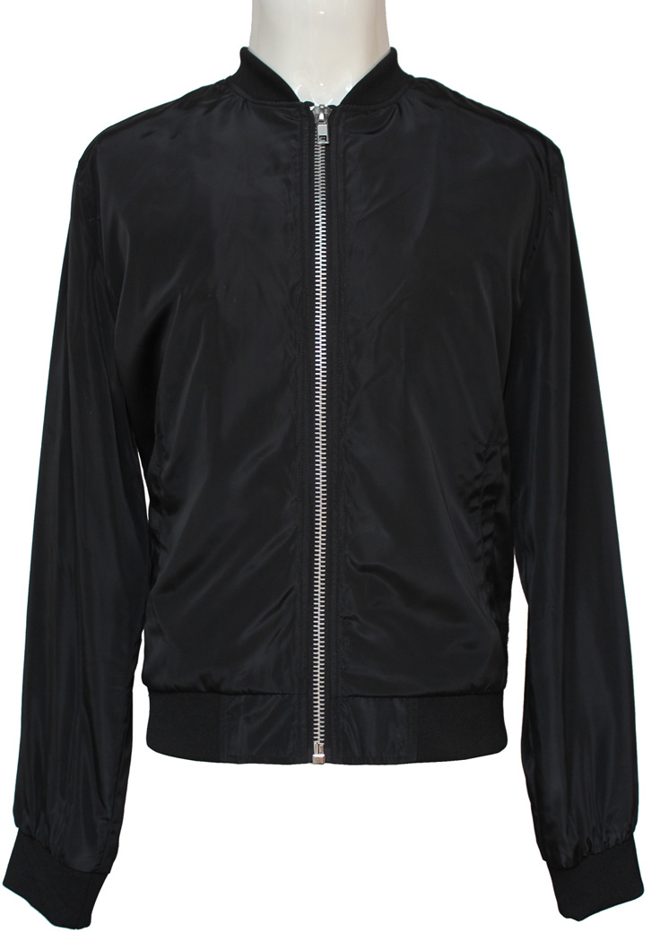 OEM Service Custom High-End Pure Polyester Men's Black Bomber Jacket