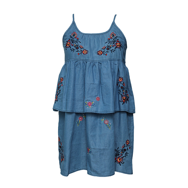 Summer Girl′s Dresses, off-Shoulder Embroidered Cotton Dress