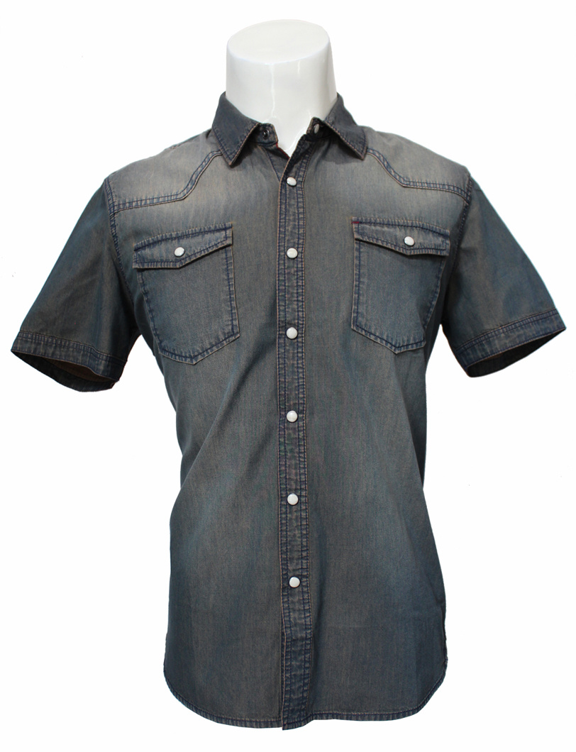 Boutique Type Men's Short Sleeve Black Denim Shirt