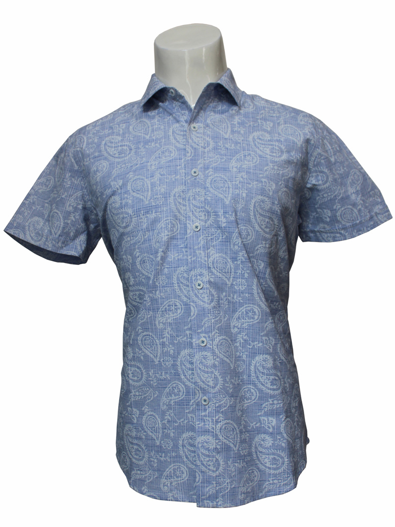 OEM Short Sleeves Shirts Light Blue and White Stripe Shirts for Men