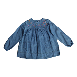 Long Sleeve Kid Girls Dress Cotton Children Girls Dress with Needlework