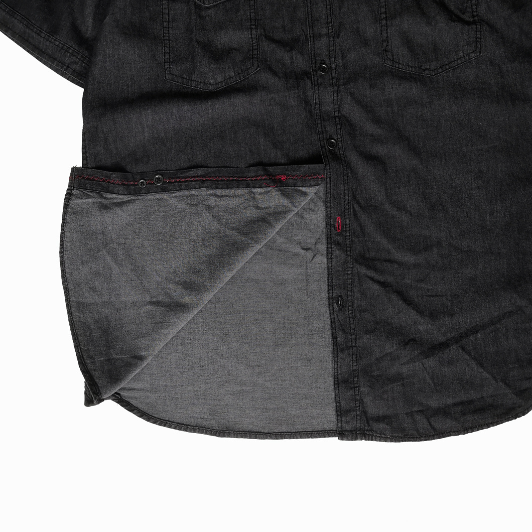 Boutique Plicated Men's Short Sleeve Black Denim Shirt