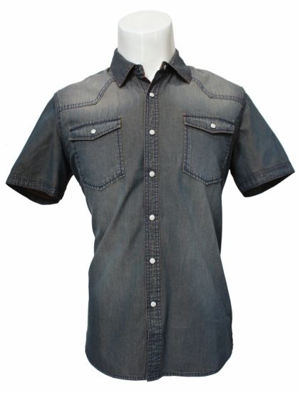 OEM Factory Men′s Short Sleeve Black Denim Shirt