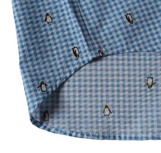 Men′s Light Blue Checked Shirts, Cartoon Pattern Plaid Grid Leisure Shirts